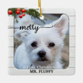 Cute Photo Rustic White Wood First Kerstmis Ceram Keramisch Ornament (Voorkant)