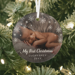 Cute Photo Snowflakes Baby Eerste Kerstmis Glas Ornament