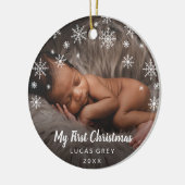 Cute Photo Snowflakes Baby Eerste Kerstmis Keramisch Ornament (Links)