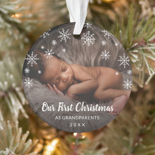 Cute Photo Snowflakes Grandparent First Kerstmis Ornament (Boom)