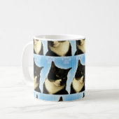 Cute Photo Tuxedo Cat Blue Pattern Koffiemok (Voorkant links)