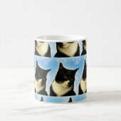 Cute Photo Tuxedo Cat Blue Pattern Koffiemok (Center)
