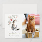 Cute Photo Watercolor Meowy Christmas Tree Cat Feestdagenkaart (Voorkant / Achterkant)