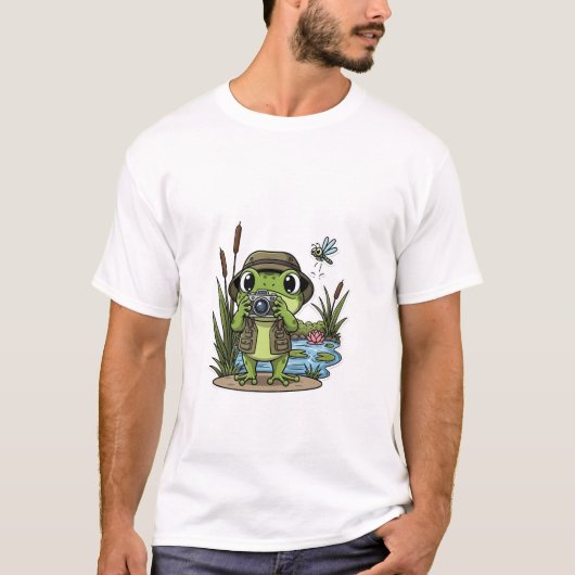 Cute Photographer Frog with Camera, Dragonfly T-shirt (Voorkant)
