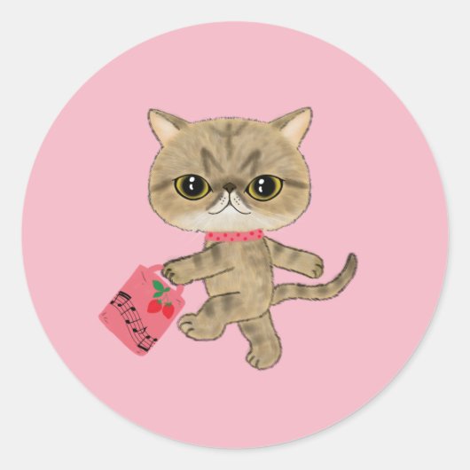 Cute Piano Cat Ronde Sticker (Voorkant)