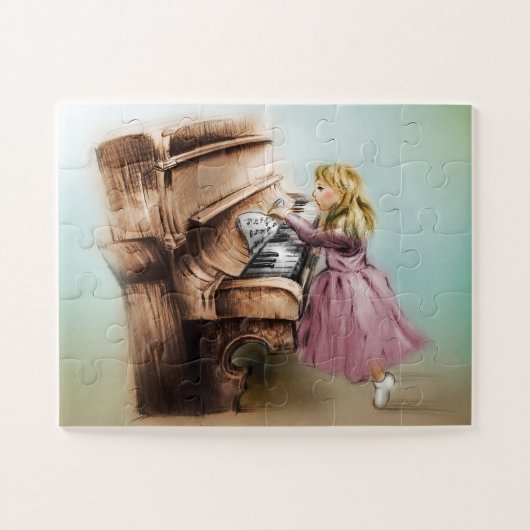Cute Piano Girl, Elegant  Kunst voor kinderen Legpuzzel (Horizontaal)