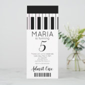 Cute Piano Music Ticket Style Party Invitation Kaart (Staand voorkant)
