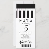 Cute Piano Music Ticket Style Party Invitation Kaart