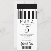 Cute Piano Music Ticket Style Party Invitation