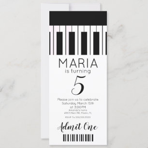 Cute Piano Music Ticket Style Party Invitation Kaart