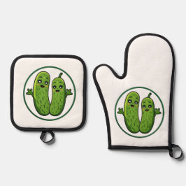 Cute Pickle Koppel Funny Kawaii Augurken T-Shirt v Ovenwant & Pannenlap Set