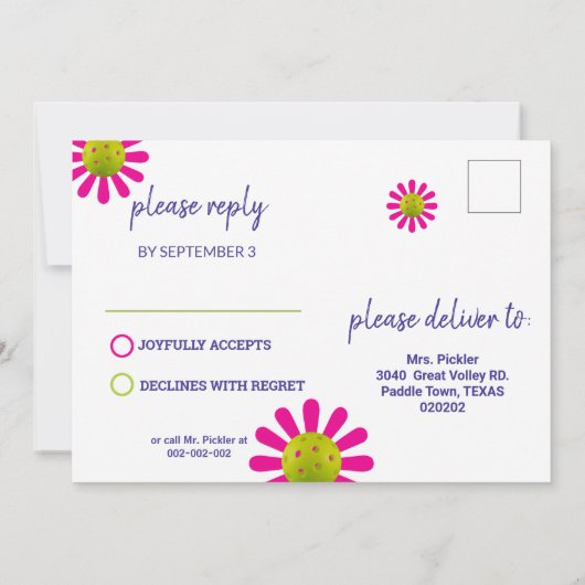 Cute Pickleball Happy B-dag + RSVP-uitnodiging Kaart (Achterkant)