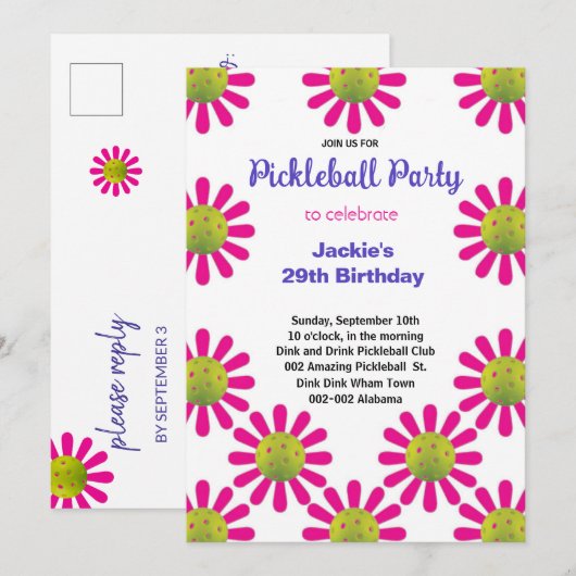 Cute Pickleball Happy B-dag + RSVP-uitnodiging Kaart (Voorkant / Achterkant)