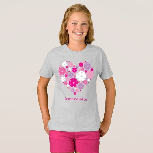 Cute Pickleball 💘 Heart aangepaste tekst T-shirt (Voorkant volledig)