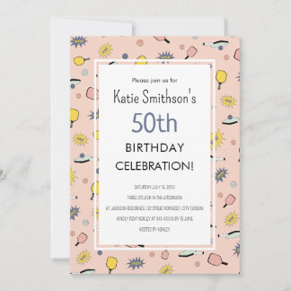 Cute Pickleball Party 50th Birthday Invitation Kaart