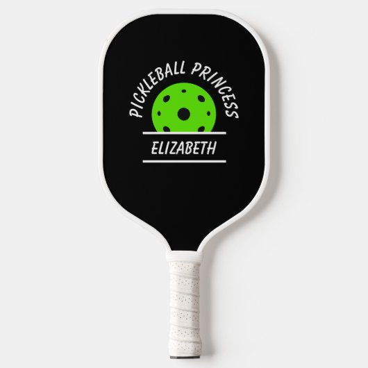 Cute Pickleball Princess Name Ball Black Green Paddle (Voorkant)