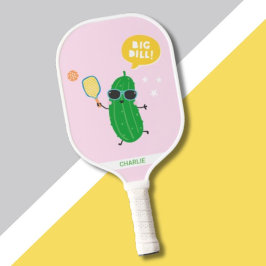 Cute Pickles playing Pickleball Pink Pickleball Paddle