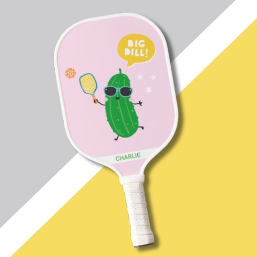 Cute Pickles playing Pickleball Pink Pickleball Paddle