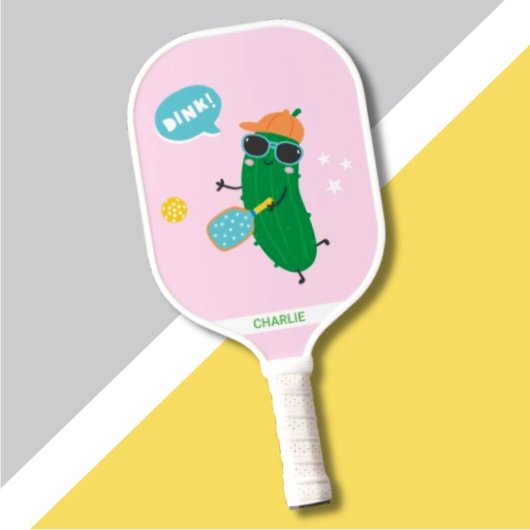Cute Pickles playing Pickleball Pink Pickleball Paddle