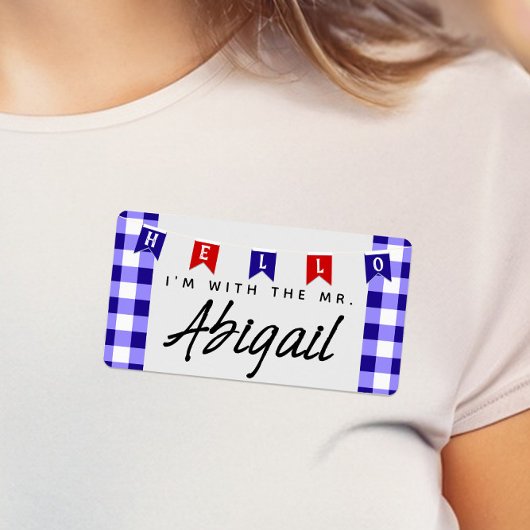 Cute Picnic Gingham Bride's Family Name Tag Etiket