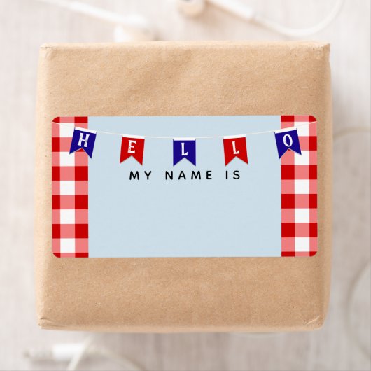 Cute Picnic Gingham "Hallo mijn naam is" Sticker (Insitu)