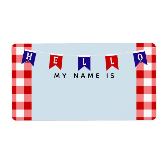 Cute Picnic Gingham "Hallo mijn naam is" Sticker (Voorkant)