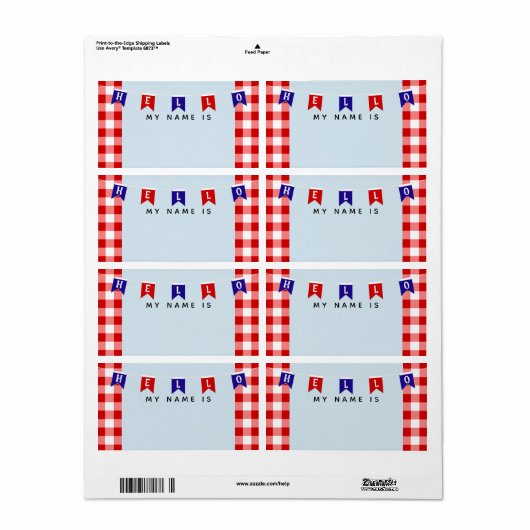 Cute Picnic Gingham "Hallo mijn naam is" Sticker (Full Sheet)