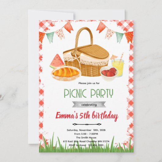 Cute picnic party theme invitation kaart (Voorkant)