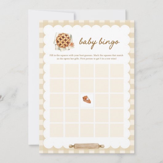 Cute Pie Baby Shower Baby Bingo Spelkaarten Kaart (Voorkant)