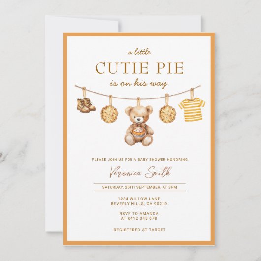 Cute Pie Beer Jongens Baby Shower Uitnodiging (Voorkant)