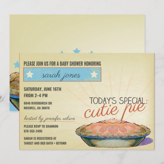 Cute Pie geslacht neutrale babyshower uitnodiging (Voorkant / Achterkant)