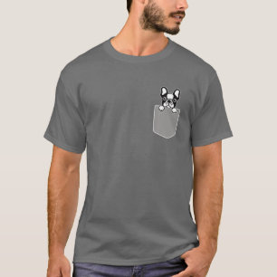 Cute Pied Franse Bulldog Dog in Pocket Dogs Lover T-shirt