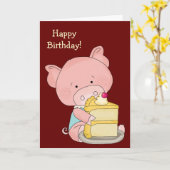 Cute Pig Birthday Card Kaart (Gele Bloem)