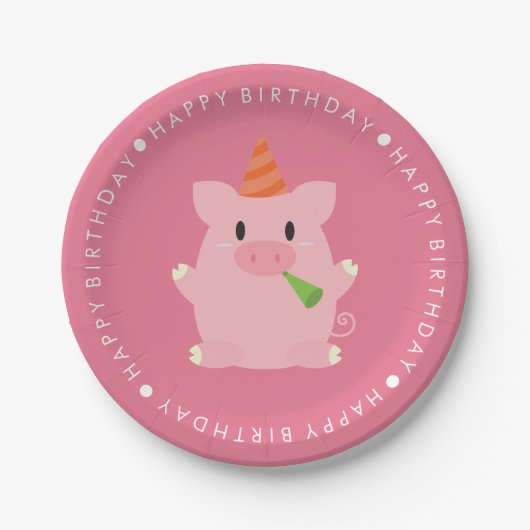 Cute Pig Birthday Party Papieren Bordje (Voorkant)