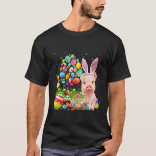 Cute Pig Bunny Egg Hunting Colorful Egg Happy T-shirt