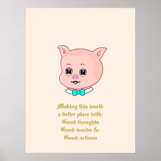 Cute Pig Cartoon & Positive Words Poster (Voorkant)