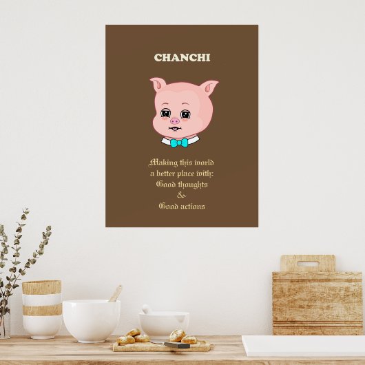 Cute Pig Cartoon Poster (Keuken)