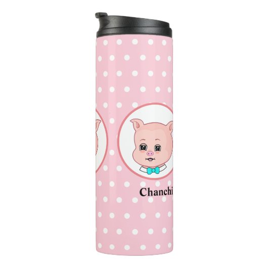 Cute Pig Cartoon Thermosbeker (Geroteerd rechts)