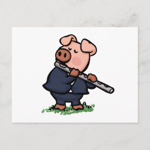 Cute Pig-cartoon voor afspeelflute   Achterkleur k Briefkaart