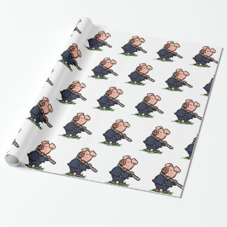 Cute Pig-cartoon voor afspeelflute | Achterkleur k Cadeaupapier