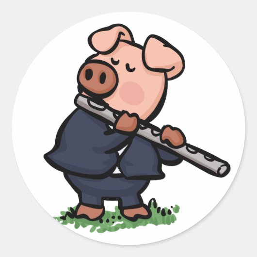 Cute Pig-cartoon voor afspeelflute | Achterkleur k Ronde Sticker (Voorkant)