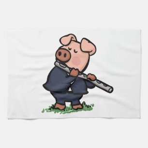 Cute Pig-cartoon voor afspeelflute   Achterkleur k Theedoek