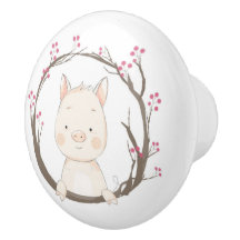 Cute Pig Ceramic Knob