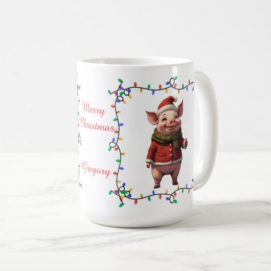 Cute Pig Christmas Mug Koffiemok (Voorkant rechts)