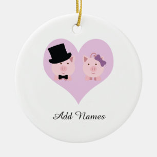Cute Pig Couple Keramisch Ornament