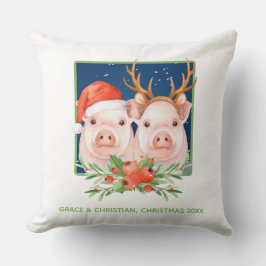 Cute Pig Couple Kerstmis Kussen