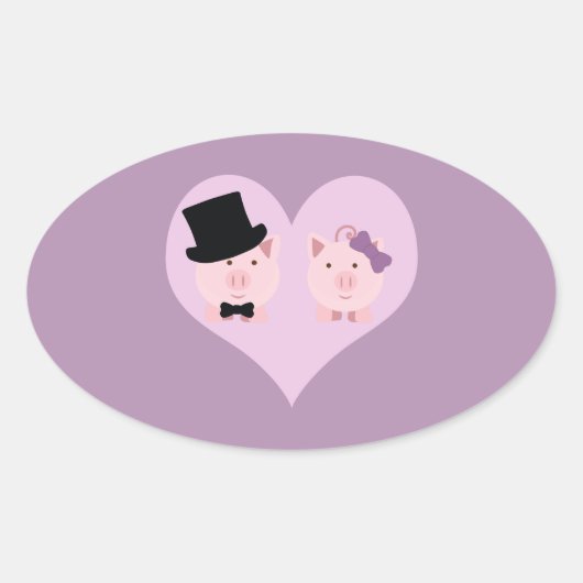 Cute Pig Couple Ovale Sticker (Voorkant)