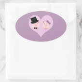Cute Pig Couple Ovale Sticker (Tas)