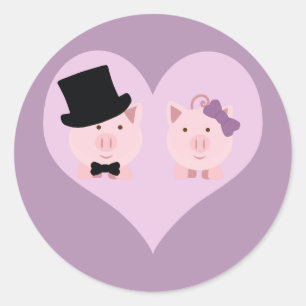 Cute Pig Couple Ronde Sticker