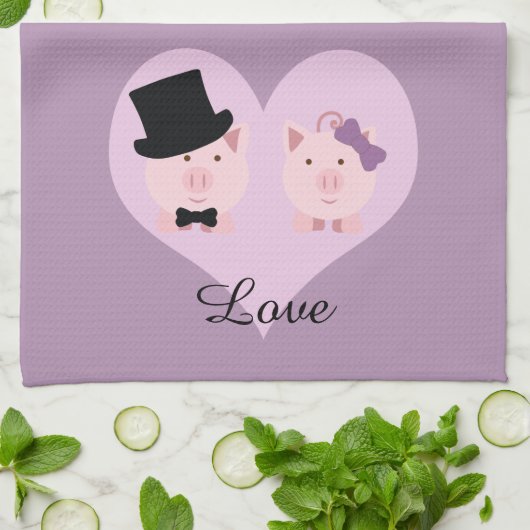 Cute Pig Couple Theedoek (Gevouwen)